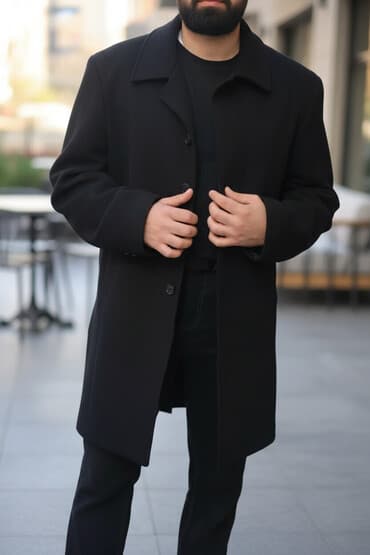 klassik kişi cemperləri: Kişi üçün klassik qara palto cəmi iki dəfə geyinilib yenidir - Rəng — 2