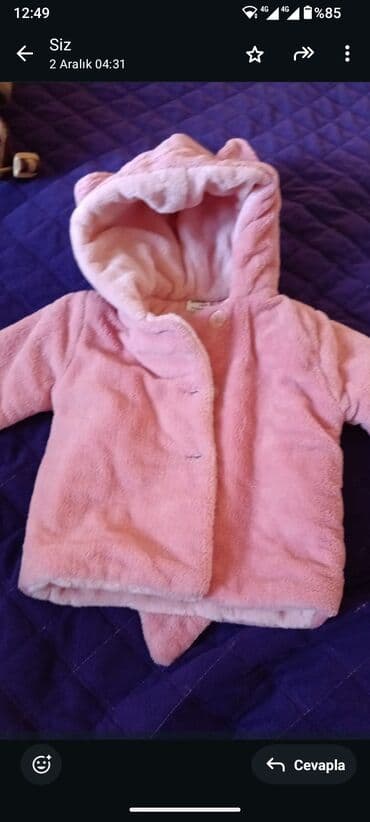 Lincoln: Məhsul: Körpə üçün kapüşonlu kürklü jaket 9,12 ayliq .1,2yas usaq ucun — 1