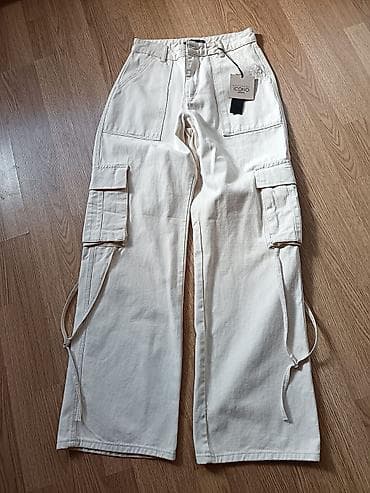 push up helanke: Bej rəngli cargo şalvar - Model: geniş kəsimli, yüksək belli - — 1