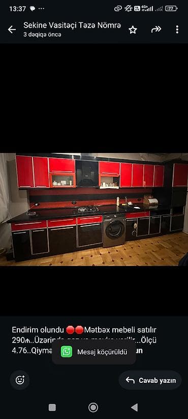 3 d kalemi: Endirim olundu 🛑🛑Mətbəx mebeli satılır 290₼. Üzərində qaz və moyka — 1