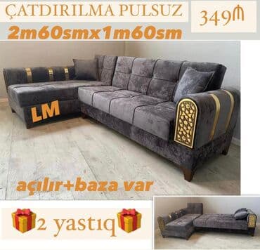 parça dolab: Künc divan, Açılan, Bazalı, Vеlur parça, Pulsuz çatdırılma — 1