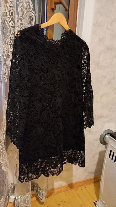 aşbaz geyimi: Qara krujeva paltar - Model: dizaynlı krujeva (paisley/şal naxışlı) - — 1