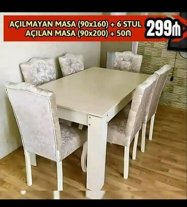 uqolnik qiyməti: Qonaq otağı üçün, Yeni, Açılmayan, Dördbucaq masa, 6 stul — 6