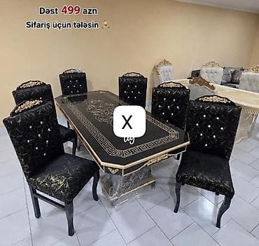 stul stol: Klassik dizaynlı yemək dəsti - Komplekt: 1 yemək masası + 6 stul - — 1