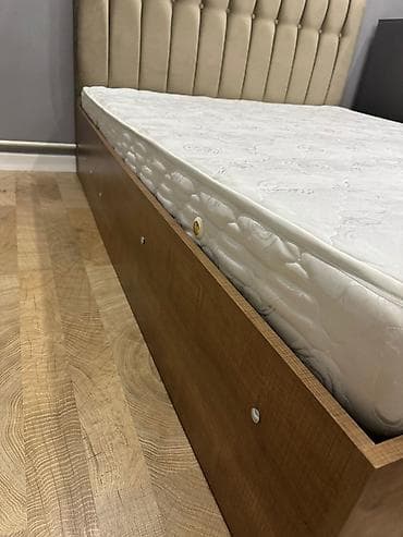 ucuz mebeller: İkinəfərlik çarpayı, Bazalı, Matras ilə, Siyirməli — 3