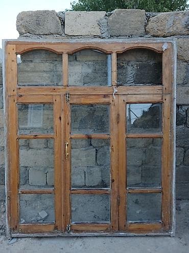 qapı içliyi: Taxta çərçivəli şüşəli pəncərə-balkon qapısı dəsti - Material: təbii — 3