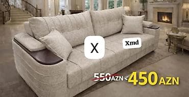 krep parca: Bej rəngli, geniş 3 nəfərlik divan: - Yumşaq, toxumalı parça üzlük - — 1