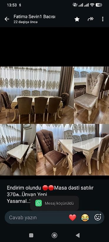 Endirim olundu 🛑🛑Masa dəsti satılır 370₼. Ünvan Yeni