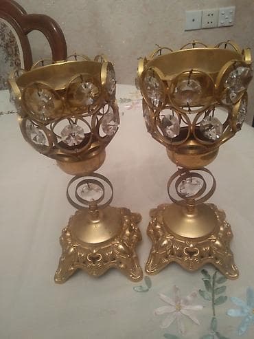 Картины и портреты: Klassik üslubda 2 ədəd şamdan dəsti - Material: metal gövdə, qızılı — 2