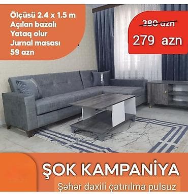 balin: Künc divan dəsti - Ölçü: 2.4 x 1.5 m - Açılan bazalı konstruksiya - — 1