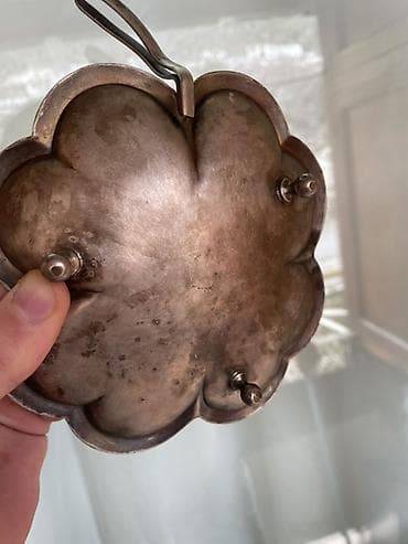 bagima qablar: Dördyarpaq yonca formalı metal sini/mişar qabı - Material: üzərində — 6