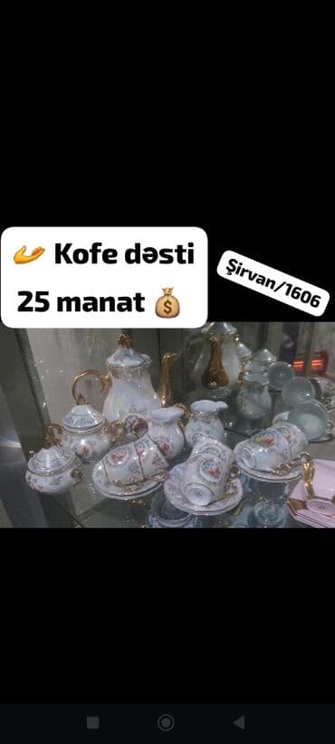 xrustal qablar ve qiymetleri: Qəhvə dəsti, rəng - Ağ, Farfor — 1