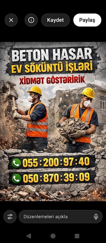 Beton hasar və ev söküntü işləri – peşəkar briqada ilə xidmət