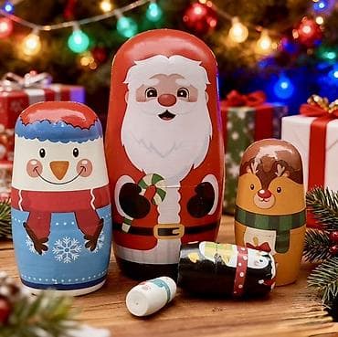 yeni il geyim: Yeni il temalı matryoşka fiqurları dəsti - Dəst: 5 ədəd bir-birinin — 9