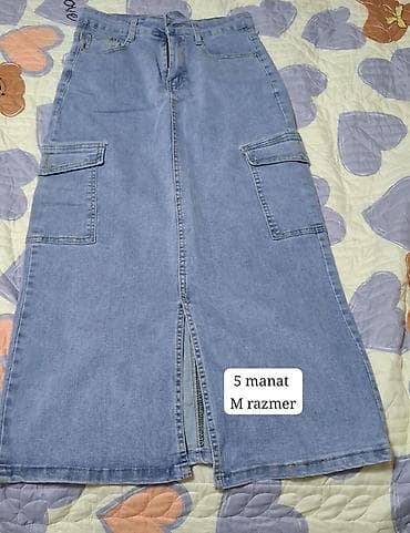 smart saatlar ucuz: Qadın geyimləri dəsti 1) Cins ətək - Rəng: açıq mavi - Model: uzun — 1
