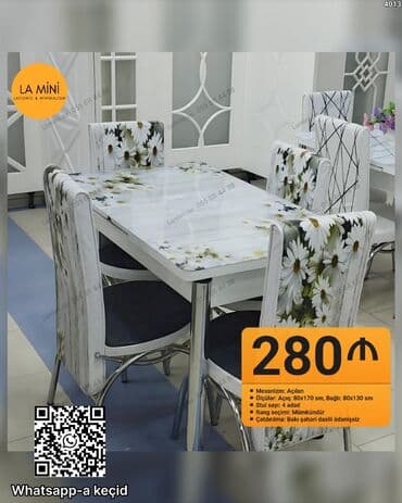 столешница для стола на заказ: Для кухни, Новый, Раскладной, Прямоугольный стол, 4 стула — 1