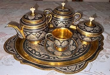 antik servis: Çay dəsti, rəng - Qızılı, Metal — 1