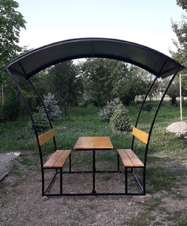 Sifarişlə bağ üçün masa və oturacaq dəstləri: Dördbucaq masa, Skameykalar ilə, Metal — 5