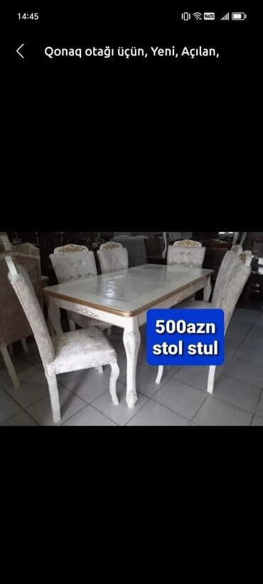 ders masaları: Qonaq otağı üçün, Yeni, Açılmayan, Dördbucaq masa, 6 stul — 4