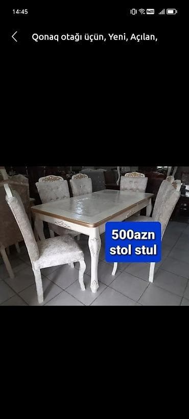 Qonaq otağı üçün, Yeni, Açılan, Dördbucaq masa, 6 stul