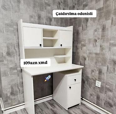 ofis stul: Ağ rəngdə funksional yazı/kompüter masası. Xüsusiyyətlər: - Üst — 1