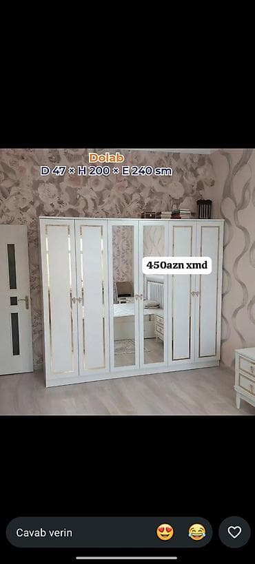 Yeni, 6 qapı, Güzgülü, Ağ, Açılan, Düz dolab