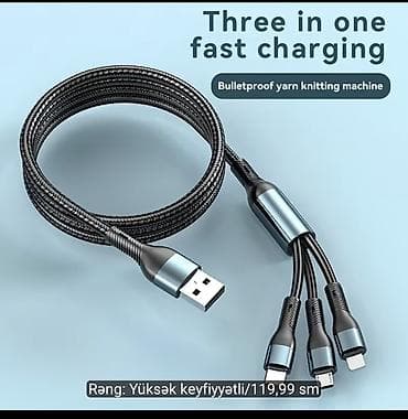 3-ü 1-də sürətli şarj kabeli - Giriş: USB-A - Çıxışlar: Lightning — 1