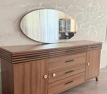 güzgülü kamod: Mebel dəsti – konsol və oval güzgü - Material: ağac teksturalı — 1