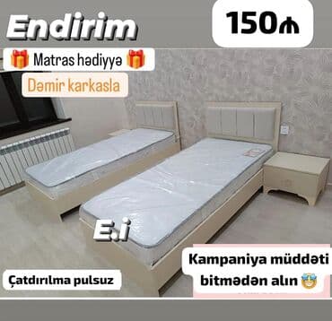 tek neferlik çarpayi: Yeni, Təknəfərlik çarpayı, Bazasız, Matras ilə, Siyirməsiz — 3