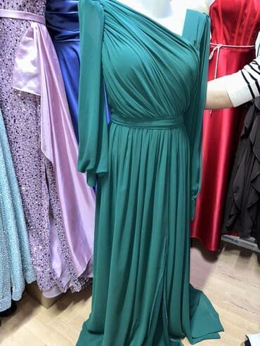 wifon donlar: Zümrüd-yaşıl rəngdə ziyafət donu - Model: asimmetrik, tək çiyin — 2