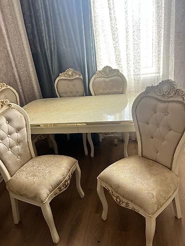 perla masa: Klassik üslubda yemək dəsti - Tərkibi: 1 masa + 6 stul - Üslub — 4