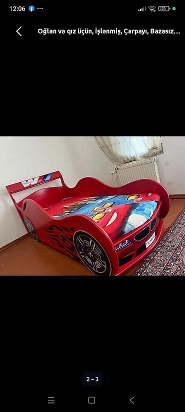 06 masin sekilleri: Uşaq avtomobil dizaynlı çarpayı - Rəng: parlaq qırmızı, yan — 2