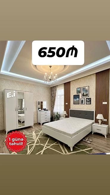masa destleri: Yataq otağı mebel dəsti – 650₼ Komplektdə: - İki qapılı, güzgülü şkaf — 1