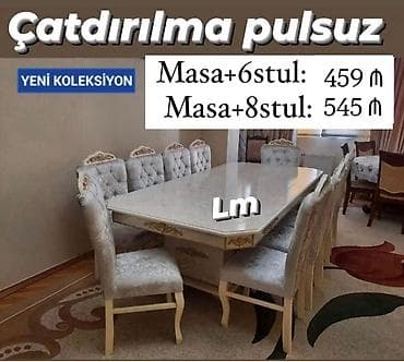 rezolyut masası: Qonaq otağı üçün, Yeni, Açılmayan, Dördbucaq masa, 6 stul — 1
