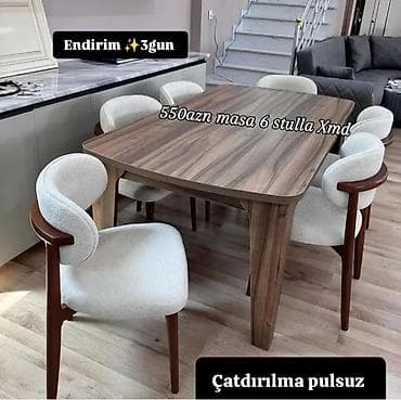 balkon stul: Mətbəx/Qonaq otağı üçün dəst: 1 masa + 6 stul - Masa: taxta — 1