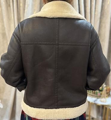 jordan jaket: Qadınlar üçün qısa dizaynlı, zamoklu süni dəridən qara aviator/jaket — 2