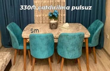Masa və oturacaq dəstləri: Mətbəx üçün, Yeni, Açılan, Dördbucaq masa, 4 stul — 6