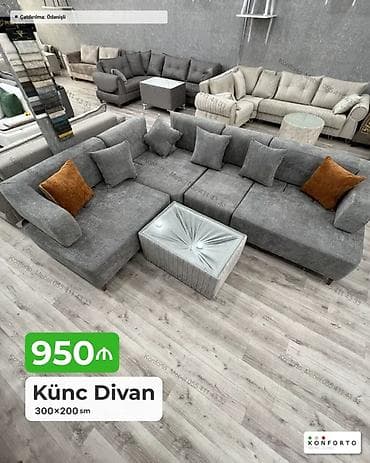 krep parca: Künc divan – 300×200 sm - Geniş L formalı dizayn, həm qonaq otağı — 1