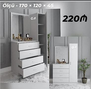 Ağ rəngdə çoxfunksiyalı makiyaj/komod dəsti. - Ölçü: 170 × 120 × 45