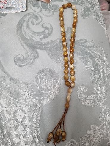 Təbii daşdan hazırlanmış təsbeh - Material: qəhvəyi-bej tonlarda