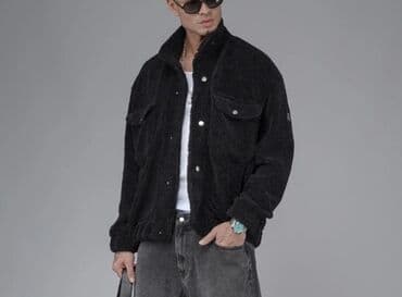 kurtka dəri: Qara rəngli tüklü/flis materialdan kişi gödəkçəsi - Model: düyməli — 4