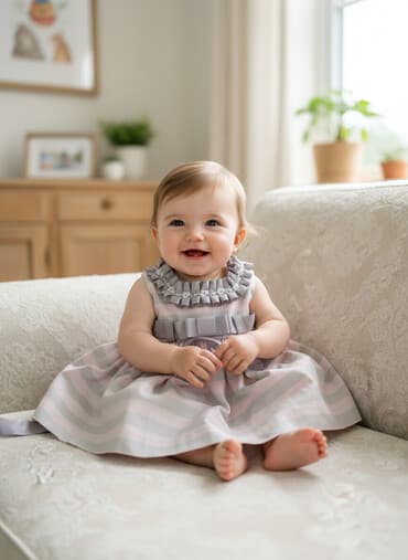 детское платье в горошек: Uşaq paltarı – zolaqlı, zərif dizayn - Rənglər: pastel çəhrayı və boz — 1