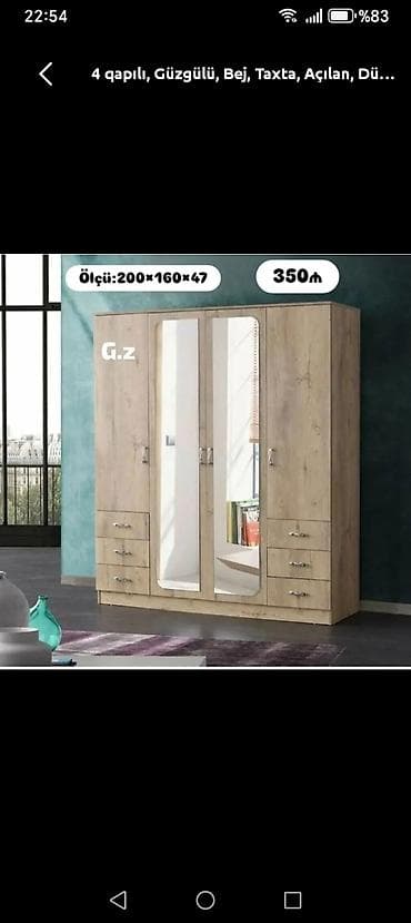 4 qapılı, güzgülü paltar şkafu - Rəng: bej taxta teksturası - Ölçü lalafo.az -da 4 qapılı, güzgülü paltar şkafu - Rəng: bej taxta teksturası - Ölçü