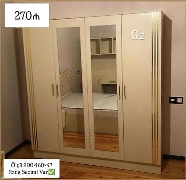 Geniş güzgülü paltar dolabı - Model: 4 qapılı, iki ön güzgülü panel -