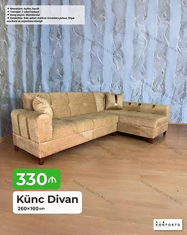 Künc Divan – 260×160 sm - Mexanizm: Açılan, bazalı (yataq funksiyası — 1