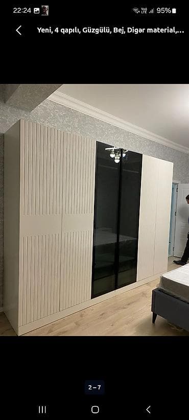 ikinci el qapi: Yeni, 6 qapı, Güzgülü, Bej, Digər material, Kupe, Düz dolab — 2