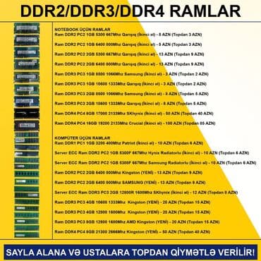 Системы охлаждения: RAMLAR (DDR2/DDR3/DDR4) SAYLA ALANA VƏ USTALARA TOPDAN QİYMƏTLƏ — 1