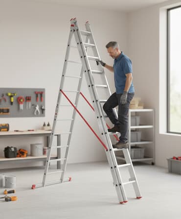 Alüminiumdan hazırlanmış üç hissəli nərdivan, müxtəlif işlər üçün