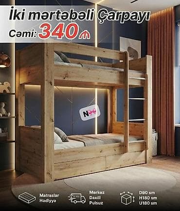 İki mərtəbəli çarpayı – cəmi 340₼ - Təbii taxta teksturalı dizayn