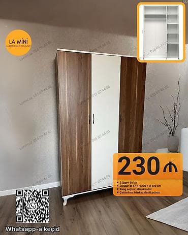 3 qapılı, Qəhvəyi, Açılan, Düz dolab